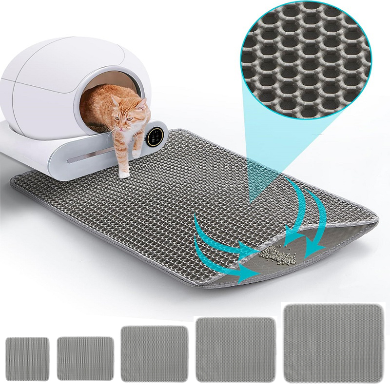 Cat Litter Mat - แผ่นรองทรายแมวขนาดใหญ่ กันน้ำ แผ่นรองห้องน้ำสัตว์เลี้ยง ดักจับทรายแมว ไม่ลื่น สองชั้น