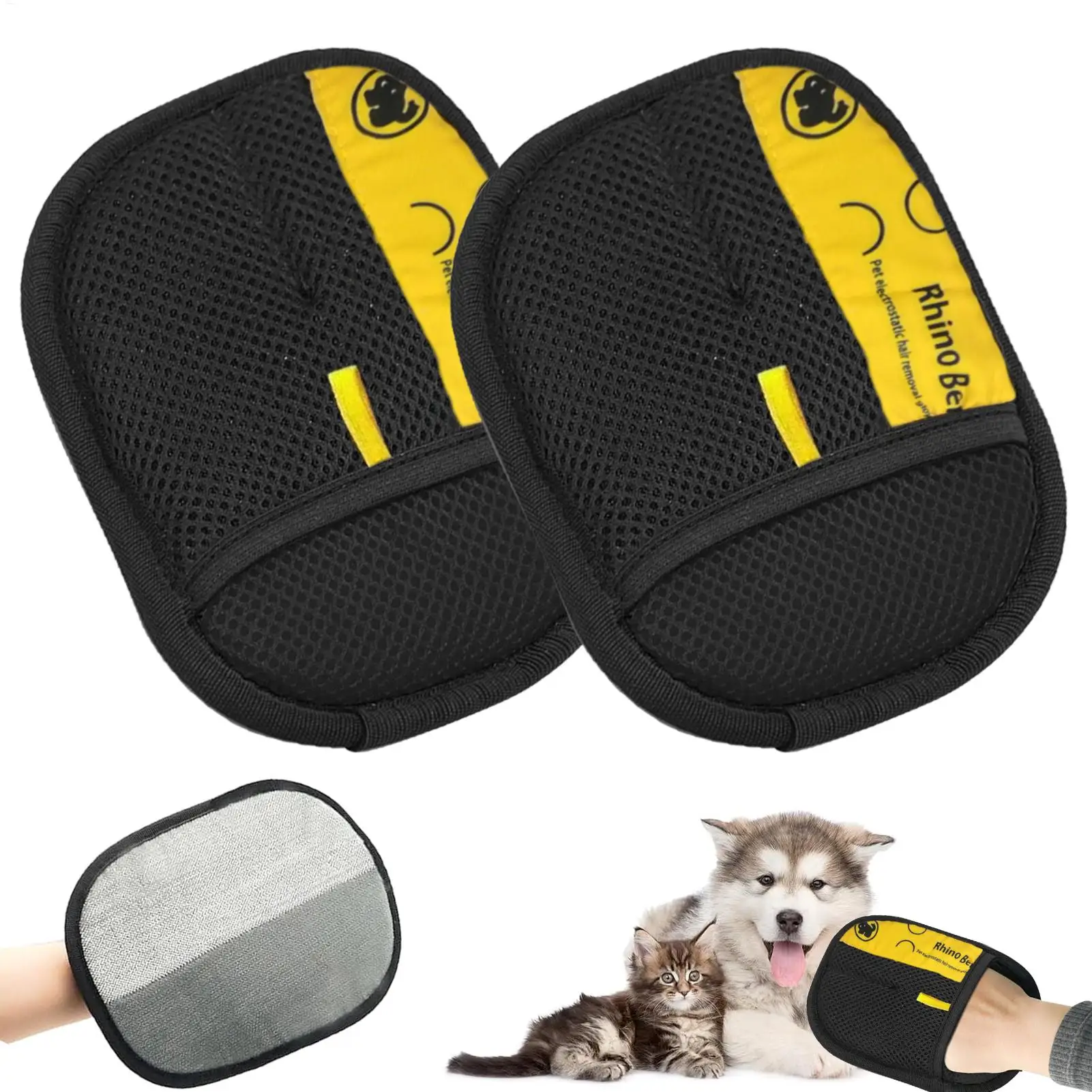 Pet Grooming Glove - ถุงมือกรูมมิ่งสำหรับแมว 2 ชิ้น แปรงกำจัดขนสัตว์แบบไฟฟ้าสถิต สำหรับทำความสะอาดโซฟา พรม