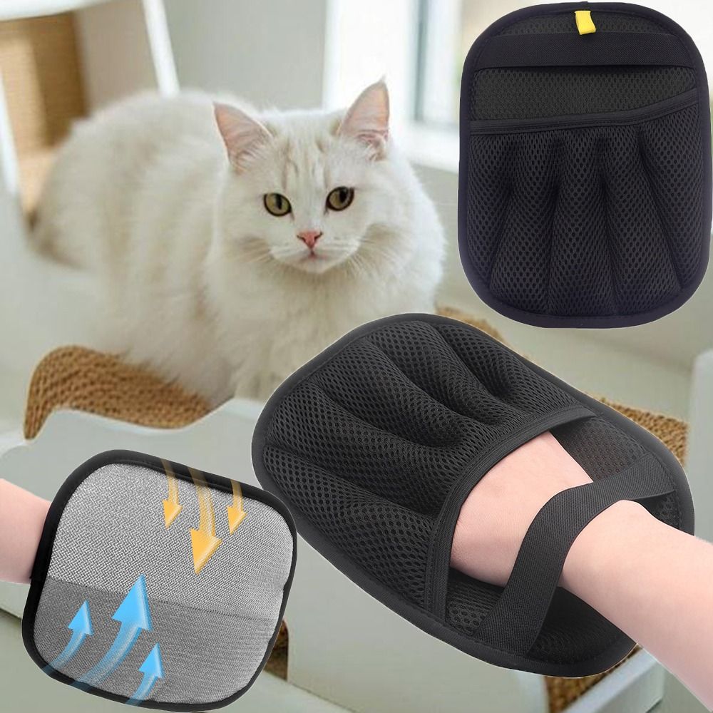 Pet Grooming Glove - ถุงมือกำจัดขนสัตว์เลี้ยงแบบสองทาง ถุงมือกรูมมิ่งสัตว์เลี้ยงแบบใช้ซ้ำได้ ผ้าตาข่าย ถุงมือกำจัดขนเสื้อผ้าอเนกประสงค์ สำหรับใช้ในบ้าน