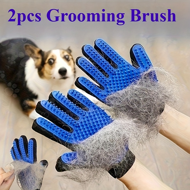 Pet Grooming Glove - ถุงมือกรูมมิ่งสำหรับสัตว์เลี้ยง 2 ชิ้น, แปรงนวดขจัดขนสำหรับสุนัขและแมว, เครื่องมือที่มีประสิทธิภาพในการกำจัดขนสัตว์ที่หลุดร่วง