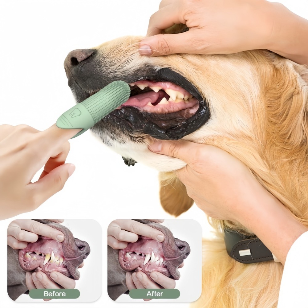 Pet Supplies Is Food - 360 ° แปรงสีฟันนิ้วสำหรับทำความสะอาดสัตว์เลี้ยง แปรงสีฟันนิ้วซิลิโคนเกรดอาหารสำหรับสุนัขและแมว อุปกรณ์ดูแลสุขภาพฟันสัตว์เลี้ยง