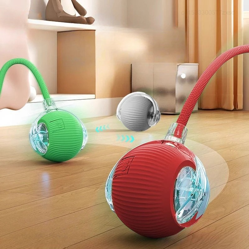 Interactive Cat Toy - ของเล่นลูกบอลแมวแบบอินเทอร์แอคทีฟ ลูกบอลกลิ้งอัตโนมัติพร้อมหาง ของเล่นสัตว์เลี้ยงอัจฉริยะแบบชาร์จไฟได้ หางจำลองสำหรับแมว