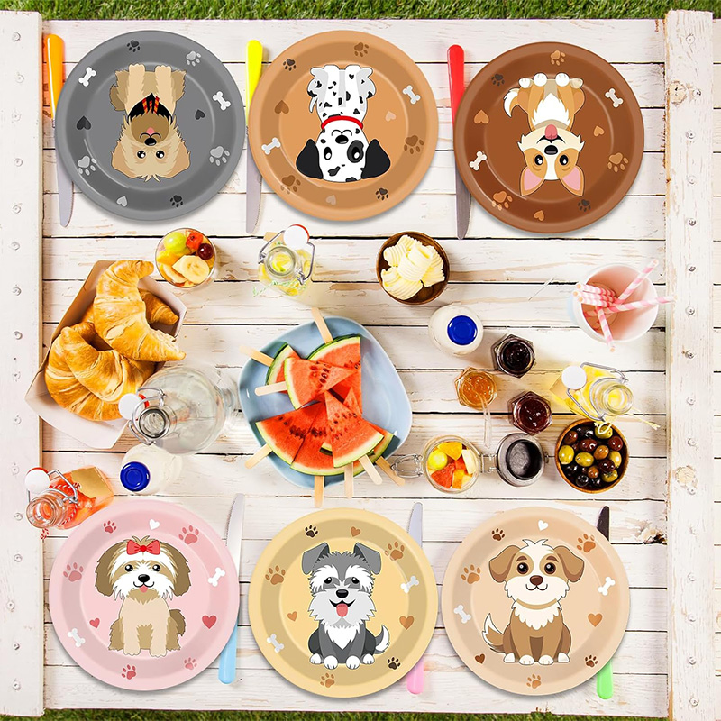 Pet Supplies For Dogs - จานกระดาษลายการ์ตูนสุนัขสำหรับงานปาร์ตี้ จานอาหารแบบใช้แล้วทิ้งธีมลูกสุนัข สำหรับงานวันเกิดเด็ก งานเลี้ยงฉลองทารก