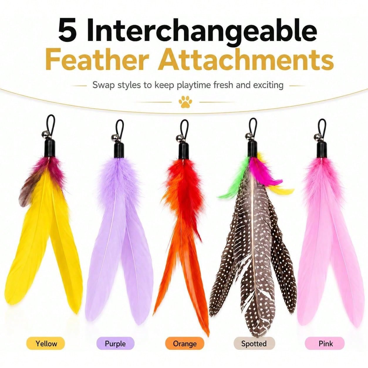 ของเล่นไม้ตกแมวพร้อมขนนก 5 ชิ้ - Interactive Cat Toy บทวิจารณ์และราคา